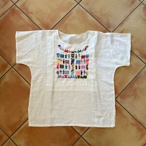 Vintage Cotton Top Mexican Little People Hand Embroidered Ethnic Size XL